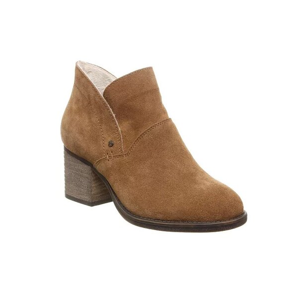 Bearpaw Women's Onyx Booties Sz 9 Hickory Suede Pull Ons Sherpa Lined 2.5" Heel - Picture 2 of 6